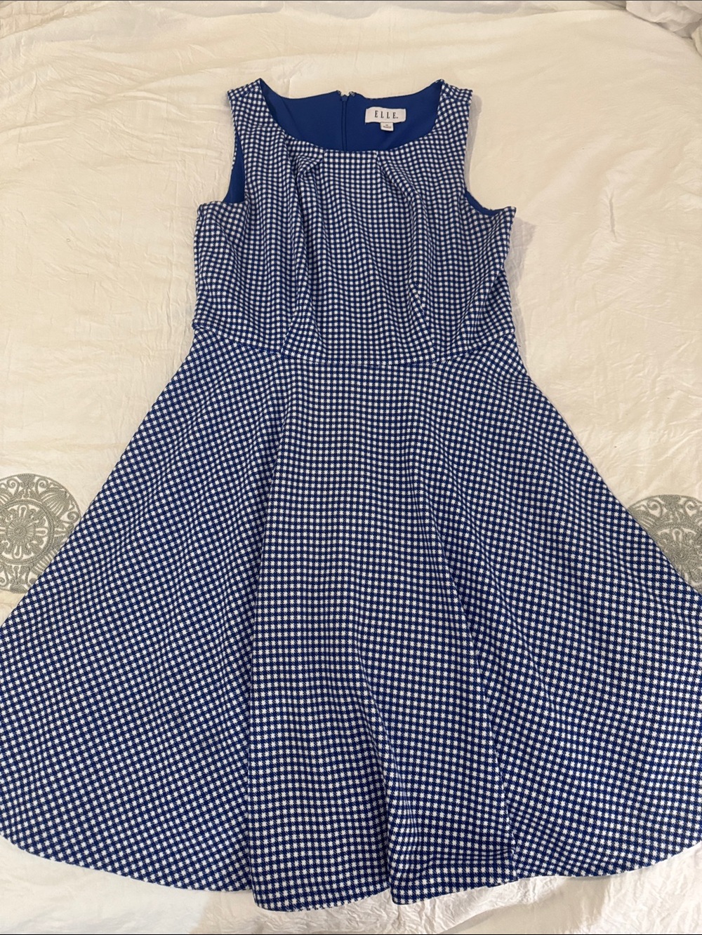 Elle Blue and White Gingham Midi Dress